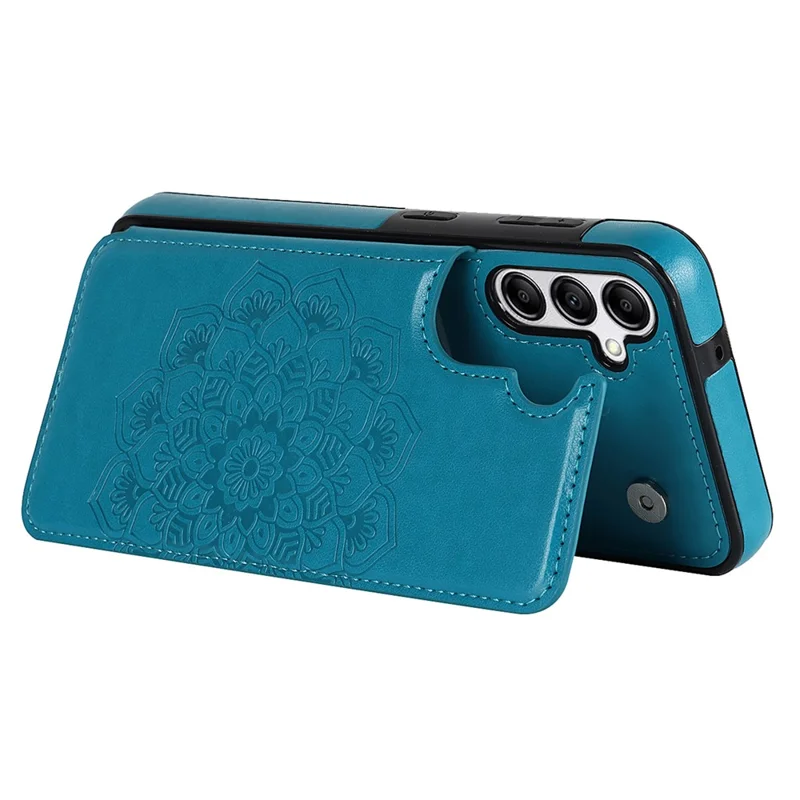 Pour Samsung Galaxy A15 5G Étui de téléphone magnétique Mandala Flower Imprinted Card Slots Cover - Bleu foncé