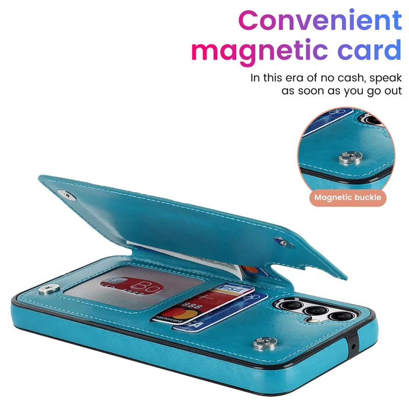 Pour Samsung Galaxy A15 5G Étui de téléphone magnétique Mandala Flower Imprinted Card Slots Cover - Bleu foncé