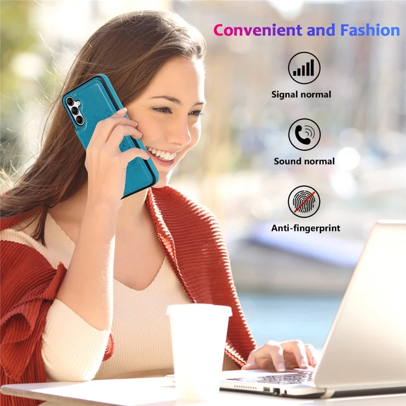 Pour Samsung Galaxy A15 5G Étui de téléphone magnétique Mandala Flower Imprinted Card Slots Cover - Bleu foncé
