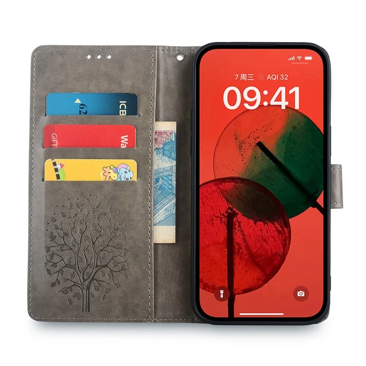 Für Honor Play 50 Plus 5G / Play 8T 5G / X7b 4G / 90 Smart Case Geprägtes Hirsch-Baum-Muster Leder Handyhülle - Grau