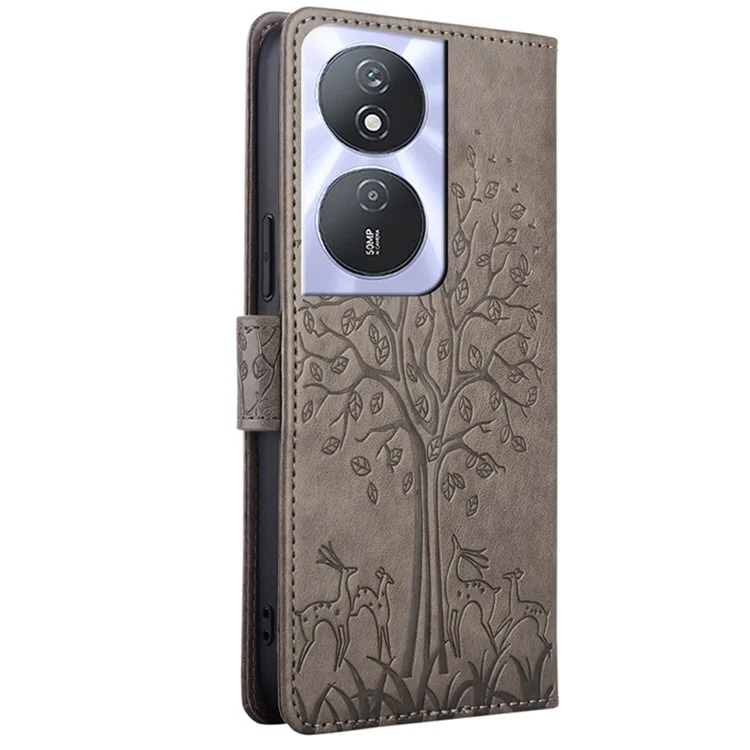 Für Honor Play 50 Plus 5G / Play 8T 5G / X7b 4G / 90 Smart Case Geprägtes Hirsch-Baum-Muster Leder Handyhülle - Grau