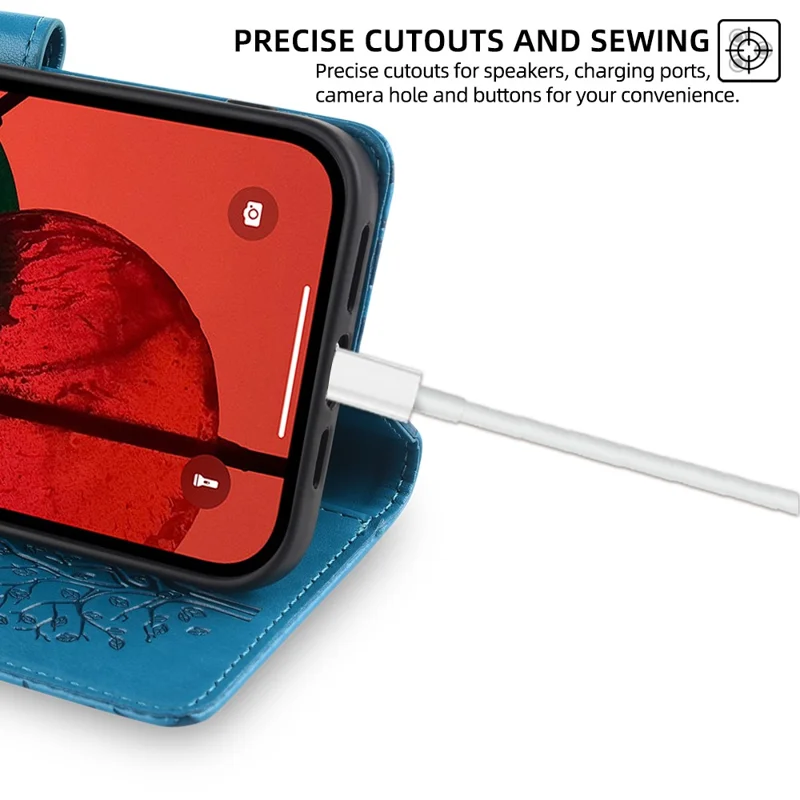 For Samsung Galaxy A25 5G (Global) (161.0 x 76.5 x 8.3mm) Case Imprinted Deer Tree Pattern 3 Card Slots Phone Protector with Hand Strap - Blue