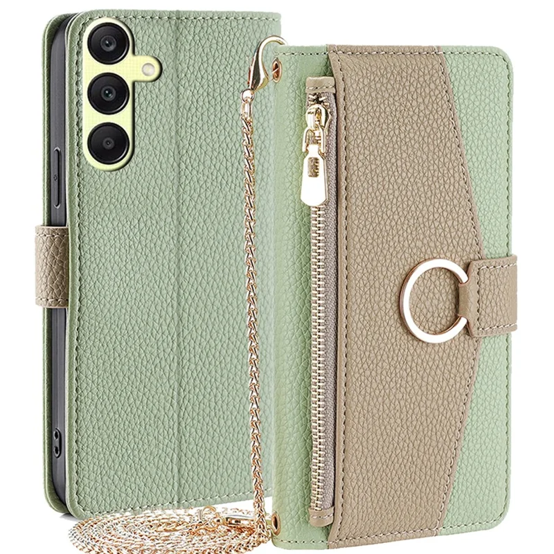 For Samsung Galaxy A25 5G (Global) (161.0 x 76.5 x 8.3mm) Magnetic Phone Case Zipper Pocket Leather Protective Cover - Green