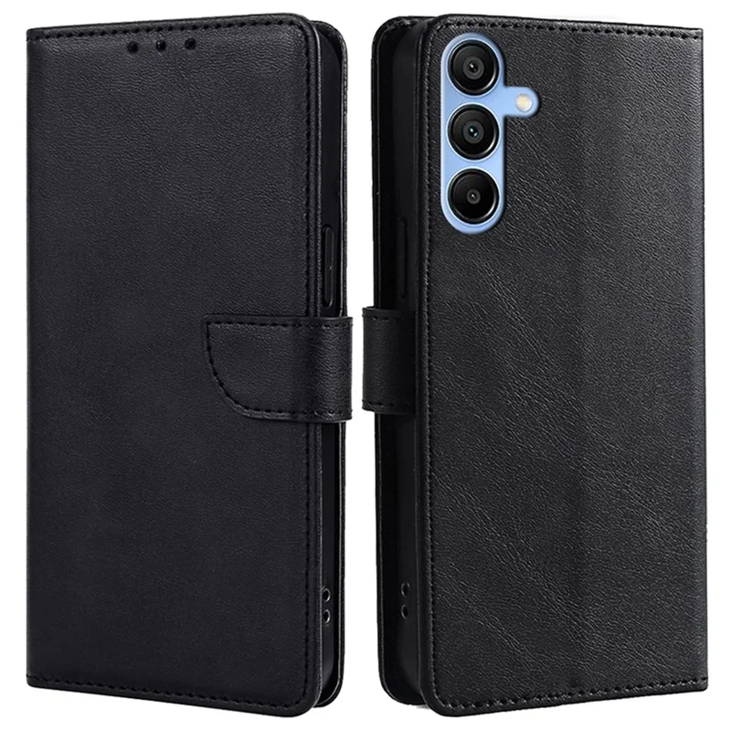 Para Samsung Galaxy A15 4G / 5G Carteira Case Phone Leather Cover Calf Texture - Preto