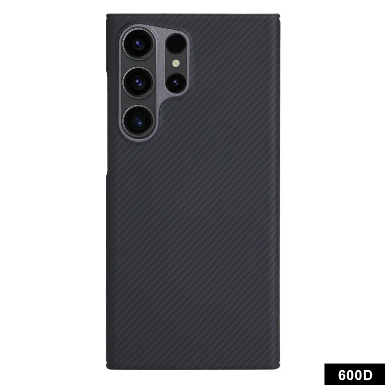 Für Samsung Galaxy S24 Ultra Slim Case 600D Fine Texture Aramid Fiber Black Phone Cover mit Metalllinsenrahmen