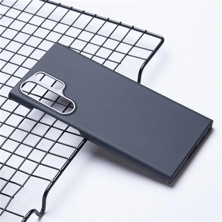 Für Samsung Galaxy S24 Ultra Slim Case 600D Fine Texture Aramid Fiber Black Phone Cover mit Metalllinsenrahmen