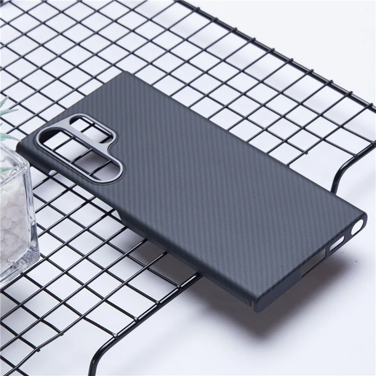 Für Samsung Galaxy S24 Ultra Slim Case 600D Fine Texture Aramid Fiber Black Phone Cover mit Metalllinsenrahmen