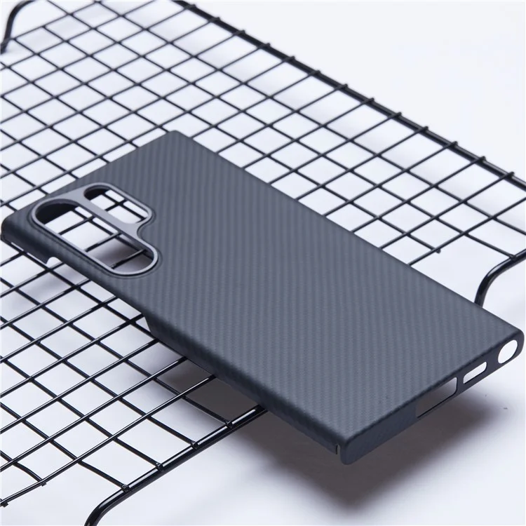 Für Samsung Galaxy S24 Ultra Slim Case 600D Fine Texture Aramid Fiber Black Phone Cover mit Metalllinsenrahmen