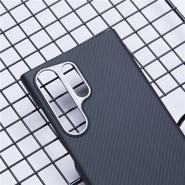 Für Samsung Galaxy S24 Ultra Slim Case 600D Fine Texture Aramid Fiber Black Phone Cover mit Metalllinsenrahmen