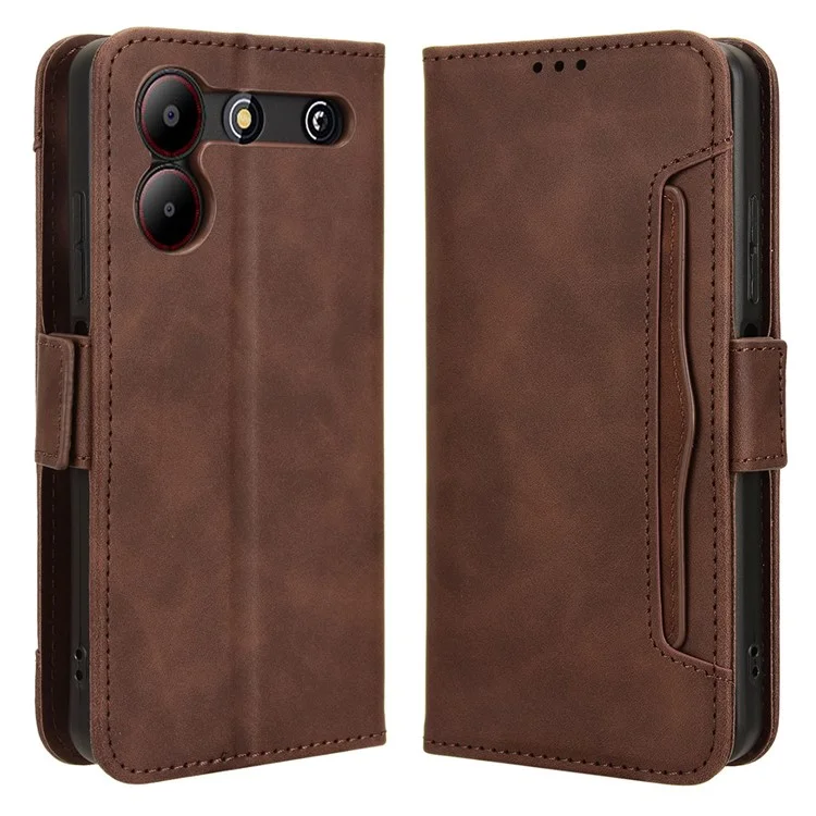 For ZTE Blade A54 Leather Folio Wallet Case Stand View Phone Cover Card Slots - Brown