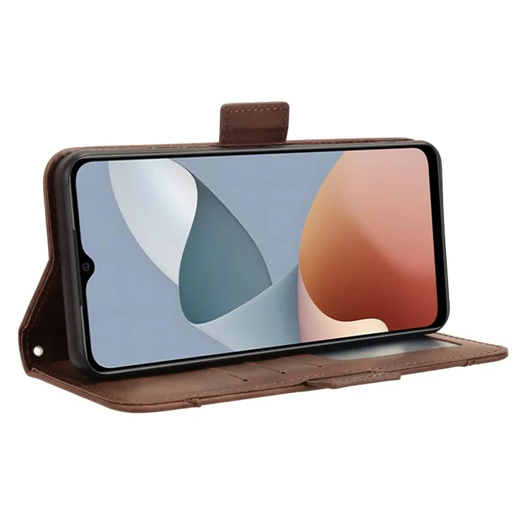 Para ZTE Blade A54 Capa carteira de couro tipo folio, suporte para visualização, slots para cartões - Marrom