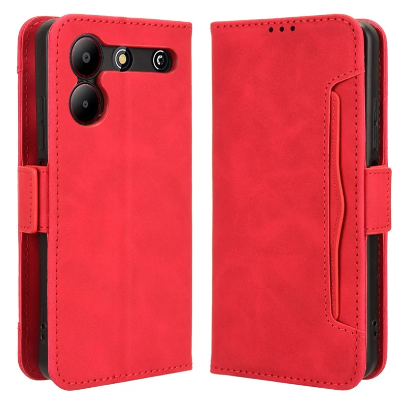For ZTE Blade A54 Leather Folio Wallet Case Stand View Phone Cover Card Slots - Red