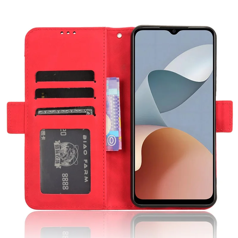 For ZTE Blade A54 Leather Folio Wallet Case Stand View Phone Cover Card Slots - Red