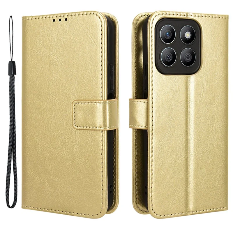 For Honor X8b 4G Cell Phone Case Magnetic Clasp Leather Protective Cover with Wallet Stand - Gold