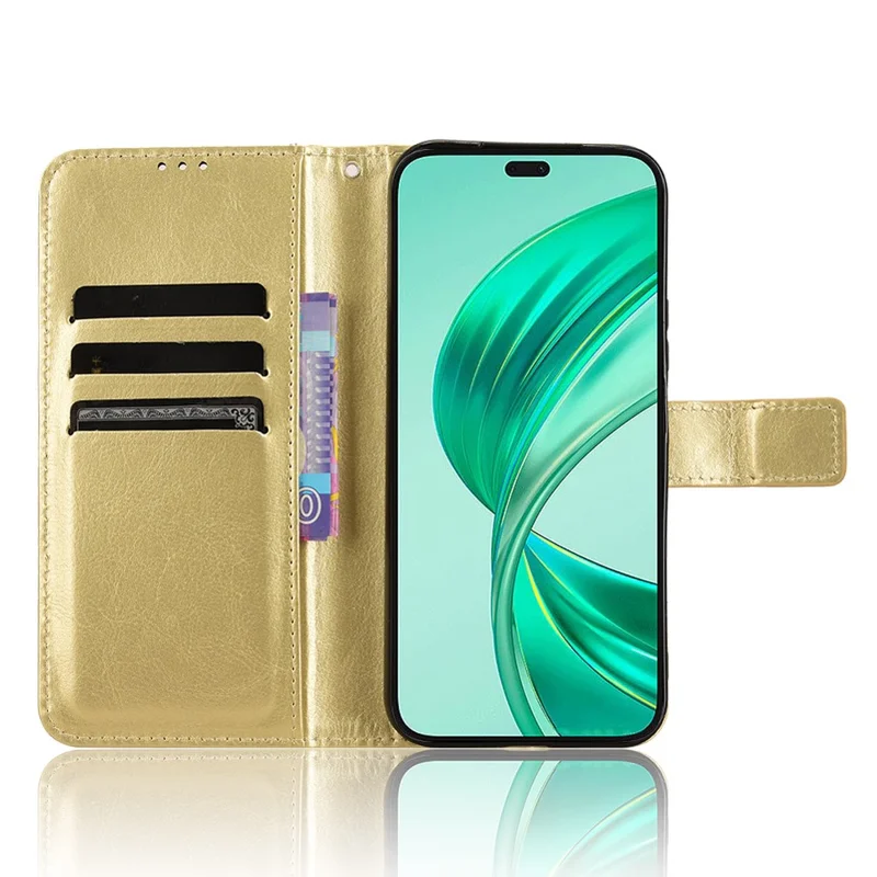 For Honor X8b 4G Cell Phone Case Magnetic Clasp Leather Protective Cover with Wallet Stand - Gold