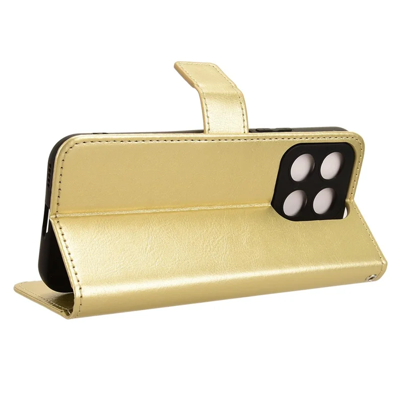 For Honor X8b 4G Cell Phone Case Magnetic Clasp Leather Protective Cover with Wallet Stand - Gold