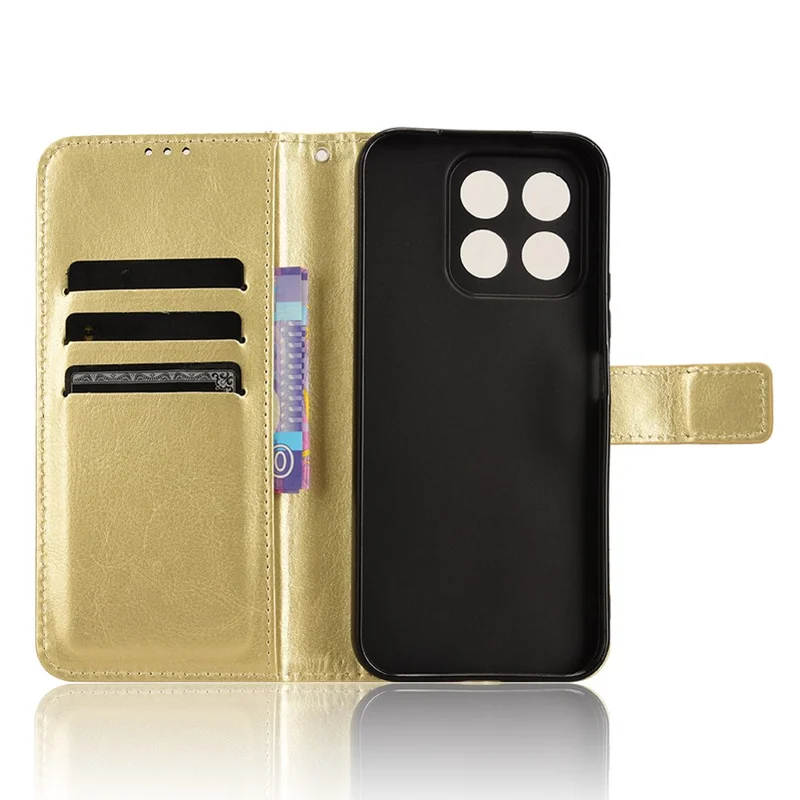 For Honor X8b 4G Cell Phone Case Magnetic Clasp Leather Protective Cover with Wallet Stand - Gold