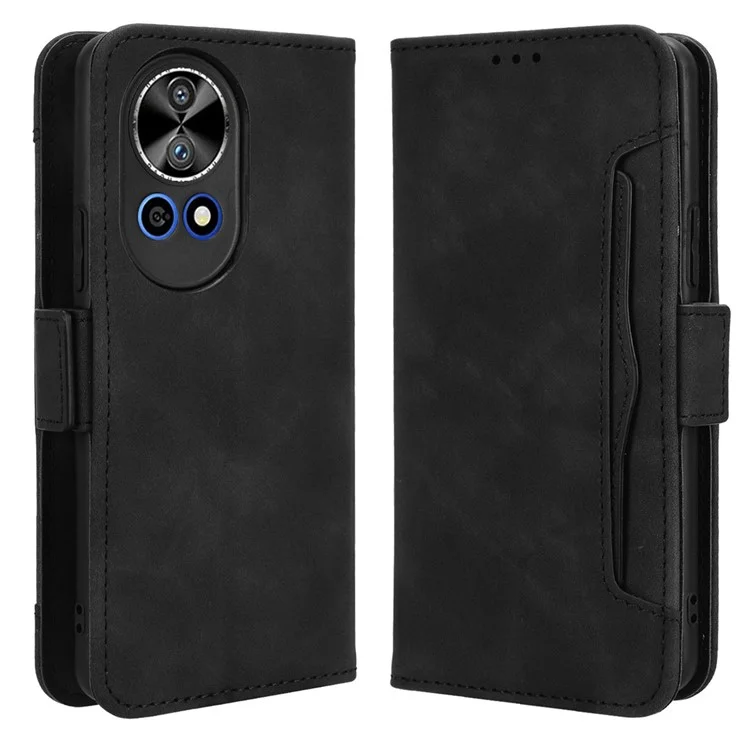 Para Huawei nova 12 5G Case Anti-Scratch PU Leather Phone Shell Stand Multiple Card Slots Cover - Preto