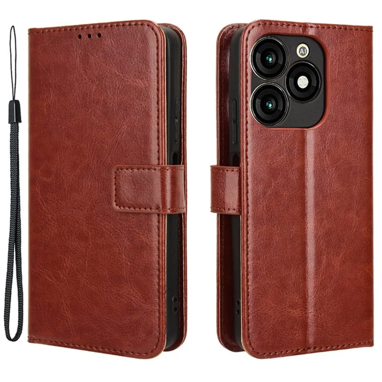 For itel A70 A665L Case Crazy Horse Texture Leather Wallet Stand Magnetic Clasp Mobile Phone Cover - Brown