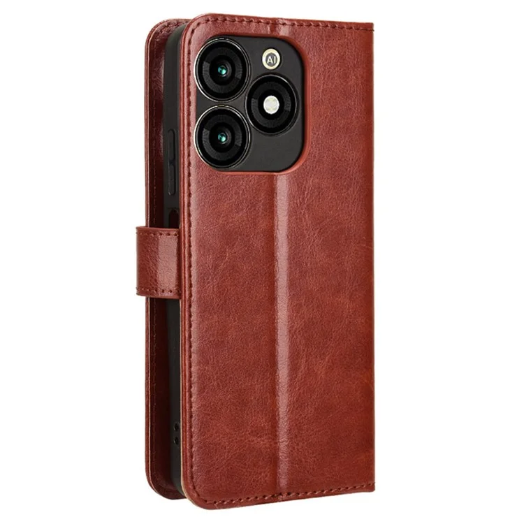 For itel A70 A665L Case Crazy Horse Texture Leather Wallet Stand Magnetic Clasp Mobile Phone Cover - Brown