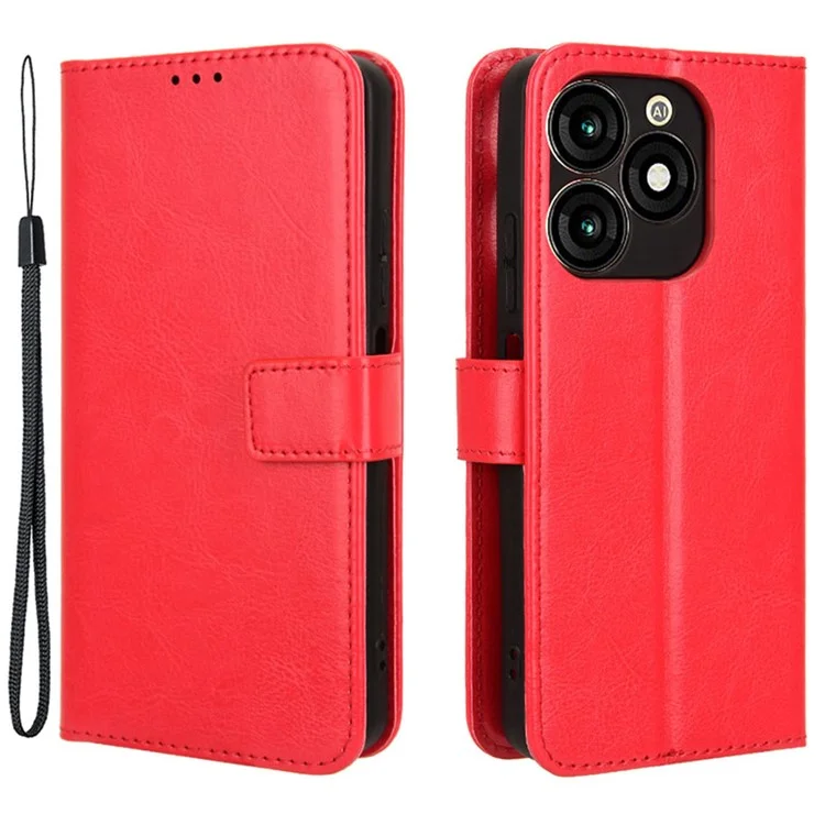 For itel A70 A665L Case Crazy Horse Texture Leather Wallet Stand Magnetic Clasp Mobile Phone Cover - Red