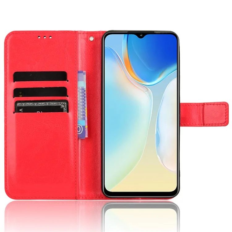 For itel A70 A665L Case Crazy Horse Texture Leather Wallet Stand Magnetic Clasp Mobile Phone Cover - Red