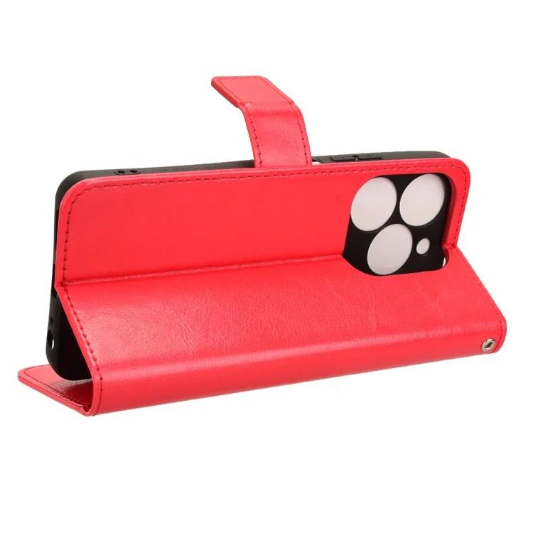 For itel A70 A665L Case Crazy Horse Texture Leather Wallet Stand Magnetic Clasp Mobile Phone Cover - Red