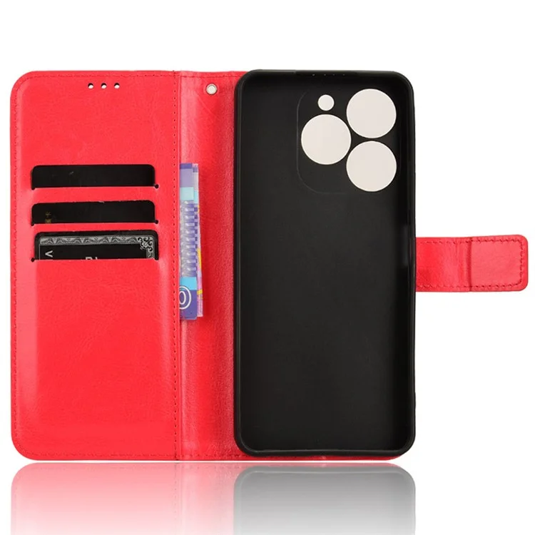 For itel A70 A665L Case Crazy Horse Texture Leather Wallet Stand Magnetic Clasp Mobile Phone Cover - Red