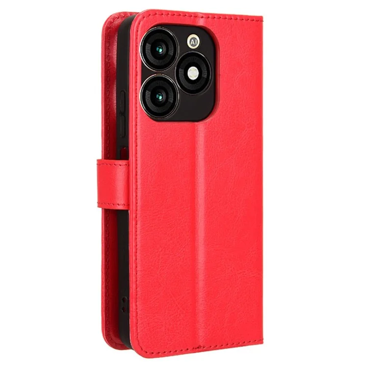 For itel A70 A665L Case Crazy Horse Texture Leather Wallet Stand Magnetic Clasp Mobile Phone Cover - Red