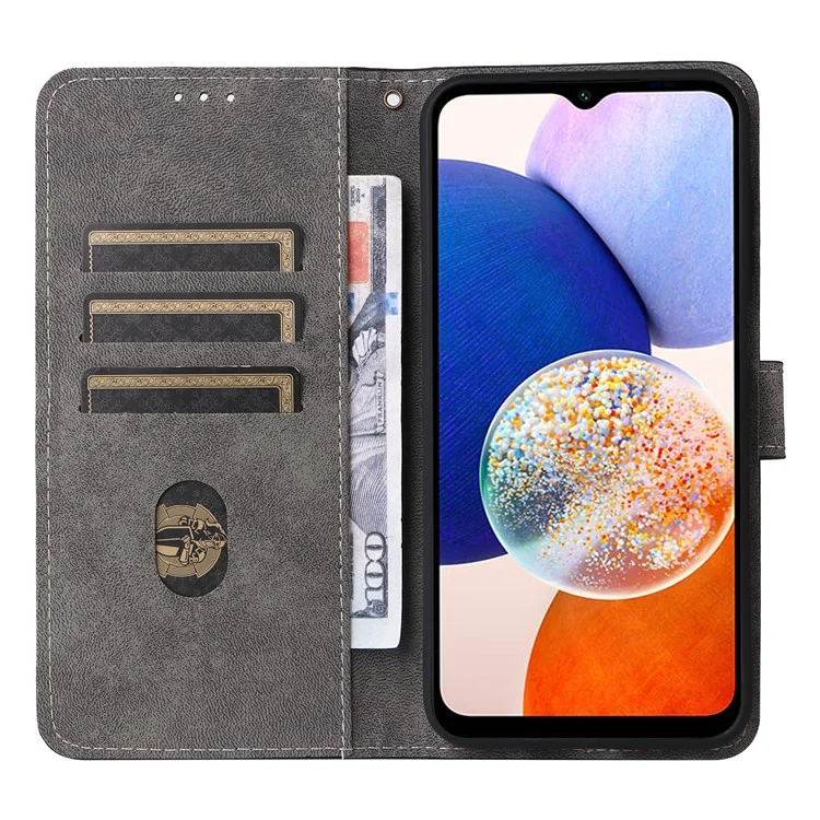Para Samsung Galaxy A15 5G / 4G Caja RFID Bloqueo Soporte Teléfono Tapa de Tarjeta Bolsa con Correa de Mano - Negro
