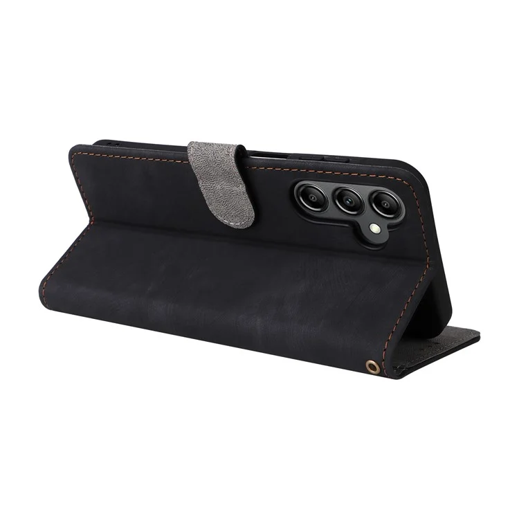 Para Samsung Galaxy A15 5G / 4G Caja RFID Bloqueo Soporte Teléfono Tapa de Tarjeta Bolsa con Correa de Mano - Negro