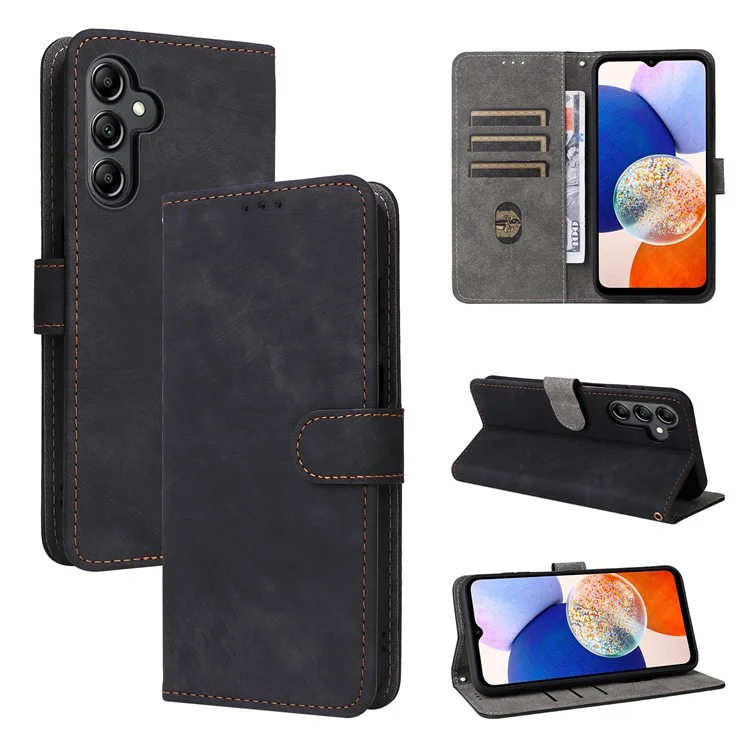 Para Samsung Galaxy A15 5G / 4G Caja RFID Bloqueo Soporte Teléfono Tapa de Tarjeta Bolsa con Correa de Mano - Negro