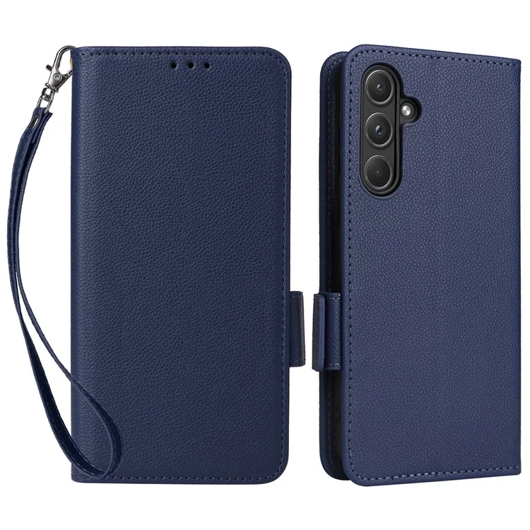 Para Samsung Galaxy A55 5G Flip Wallet Leather Case Litchi Texture Phone Cover - Dark Blue