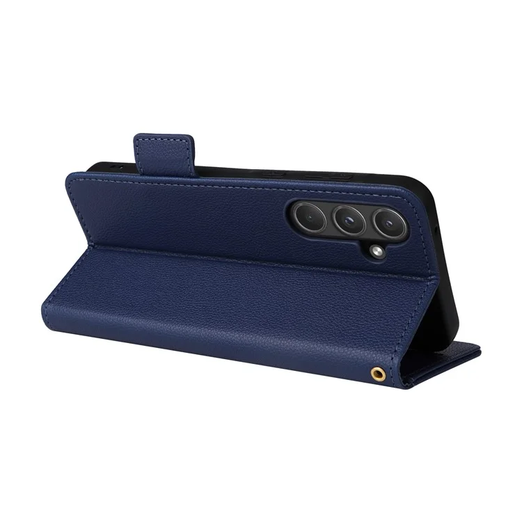 Para Samsung Galaxy A55 5G Flip Wallet Leather Case Litchi Texture Phone Cover - Dark Blue