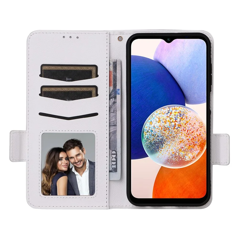 Für Samsung Galaxy A15 4G / 5G Wallet Case PU Leder Litchi Textur Telefonständer Abdeckung - Weiß