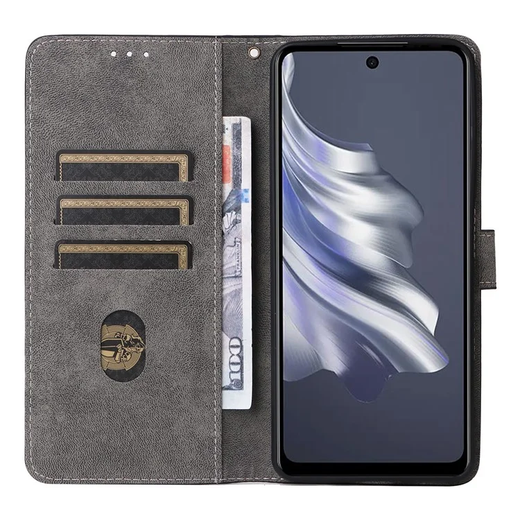 For TECNO Spark 20 Pro KJ6 Case RFID Blocking PU Leather+TPU Cell Phone Cover with Strap - Black