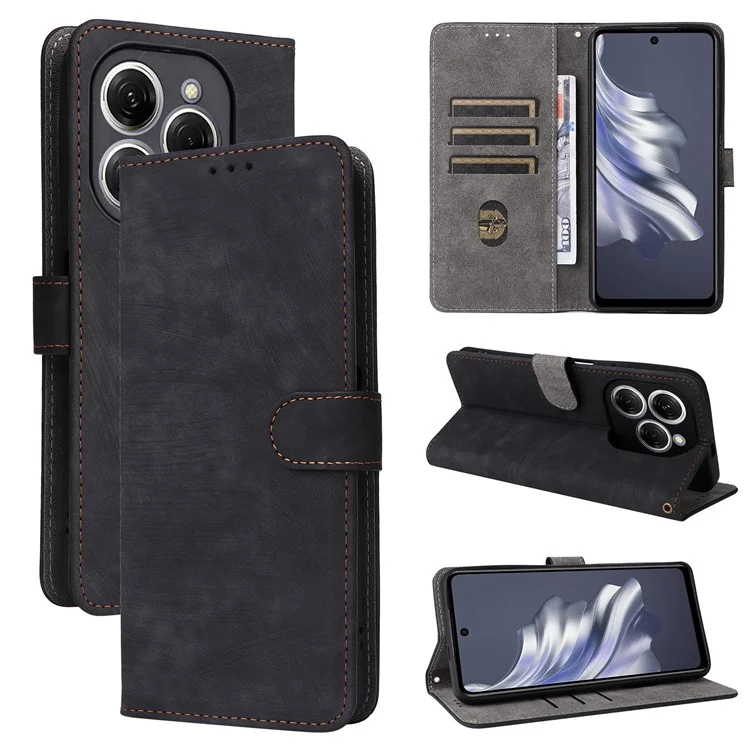 For TECNO Spark 20 Pro KJ6 Case RFID Blocking PU Leather+TPU Cell Phone Cover with Strap - Black