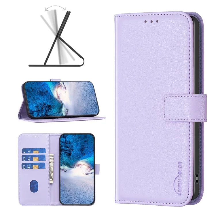 BINFEN COLOR BF17 For Infinix Smart 8 4G Leather Cover Viewing Stand Wallet Phone Case - Purple