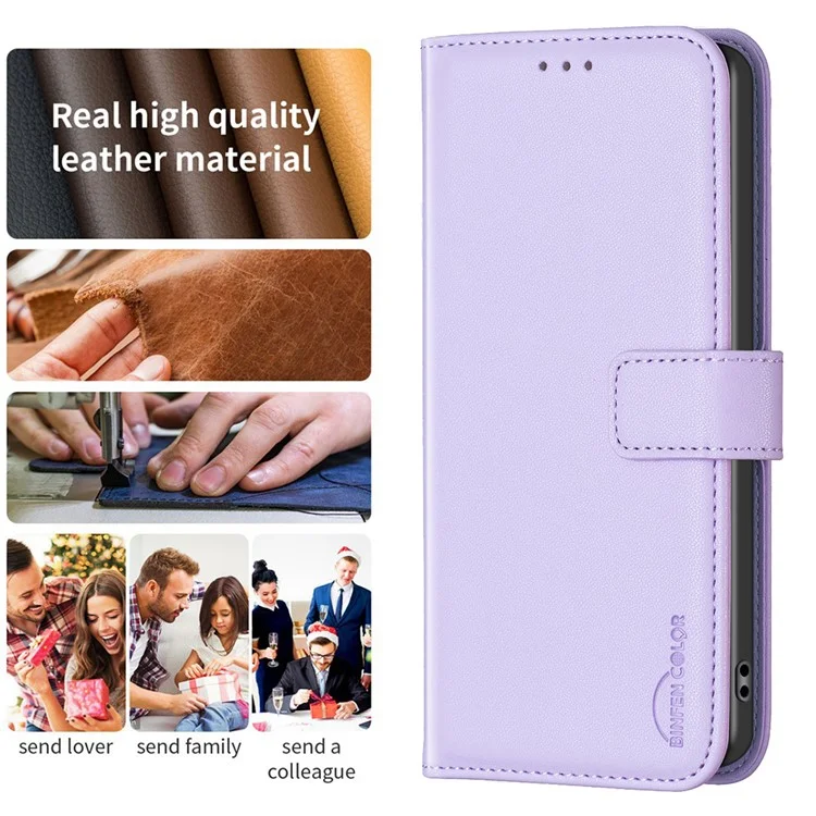 BINFEN COLOR BF17 For Infinix Smart 8 4G Leather Cover Viewing Stand Wallet Phone Case - Purple