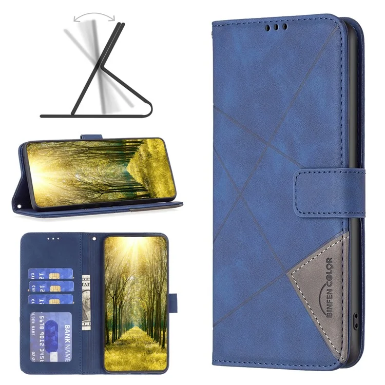 BINFEN COLOR For Infinix Smart 8 4G Phone Cases Wallet Stand Geometry Imprinted Leather Cover - Blue