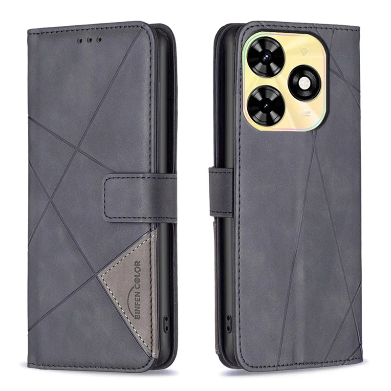 BINFEN COLOR For Infinix Smart 8 4G Phone Cases Wallet Stand Geometry Imprint Leather Cover - Black