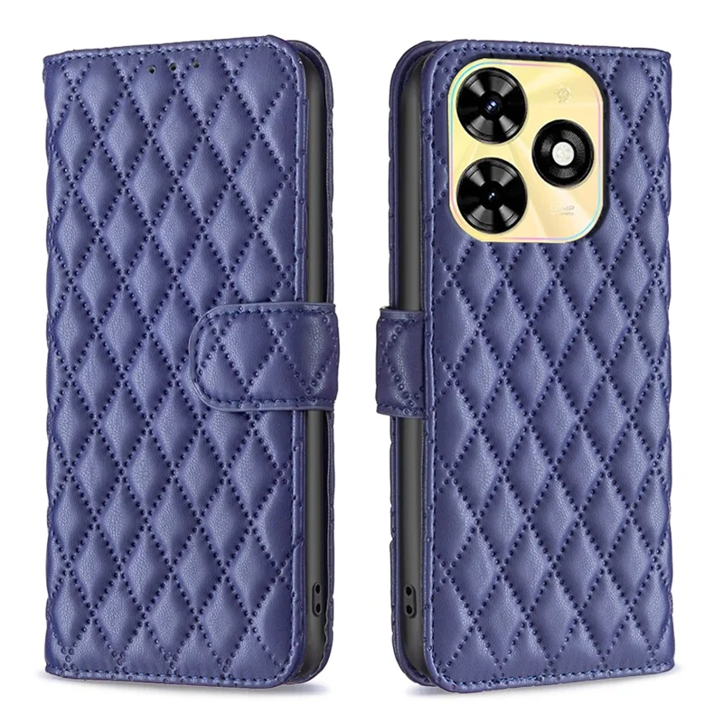 BINFEN COLOR BF Style-14 For Infinix Smart 8 4G Wallet Leather Case Rhombus Grid Pattern - Blue