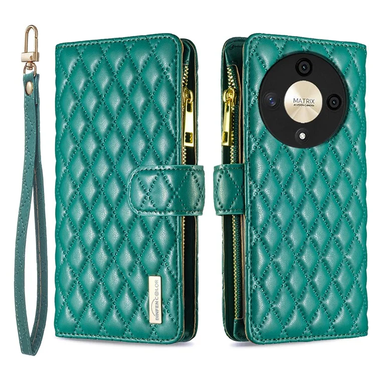 BINFEN COLOR BF Style-15 Per Honor X9b 5G / Magic6 Lite 5G Custodia per telefono Tasca con cerniera Flip Cover - Verde