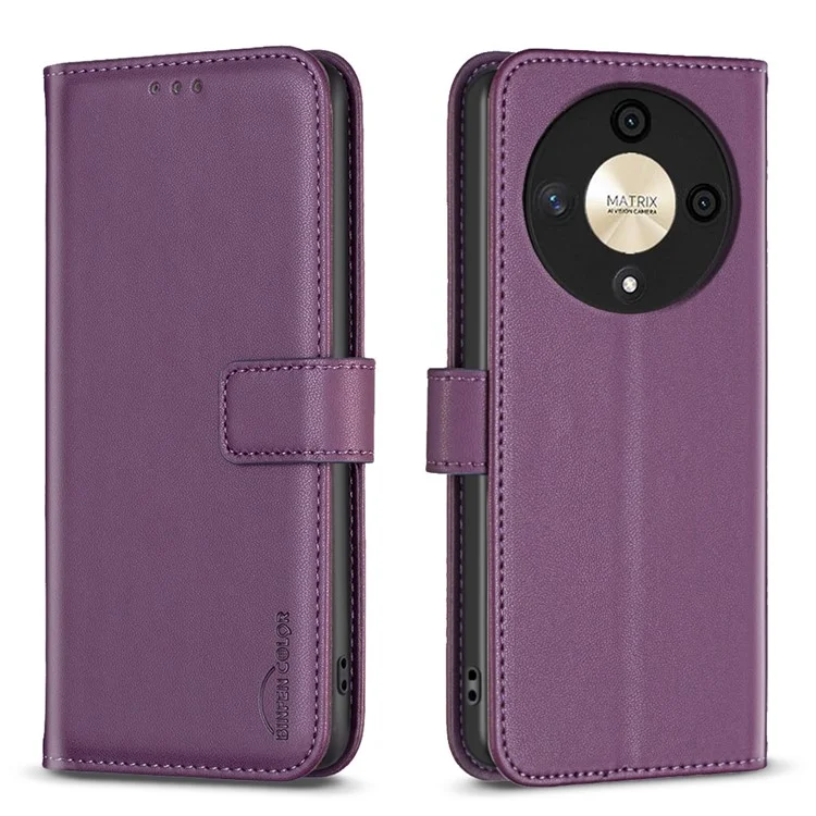 BINFEN COLOR BF17 For Honor X9b 5G / Magic6 Lite 5G Leather Case Wallet Protective Cover - Dark Purple