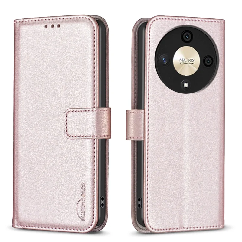 BINFEN COLOR BF17 For Honor X9b 5G / Magic6 Lite 5G Leather Case Wallet Protective Cover - Rose Gold