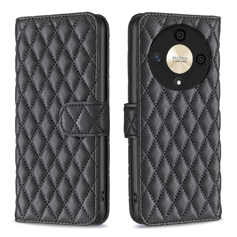 BINFEN COLOR BF Style-14 For Honor X9b 5G / Magic6 Lite 5G Leather Phone Case with Stand Wallet - Black