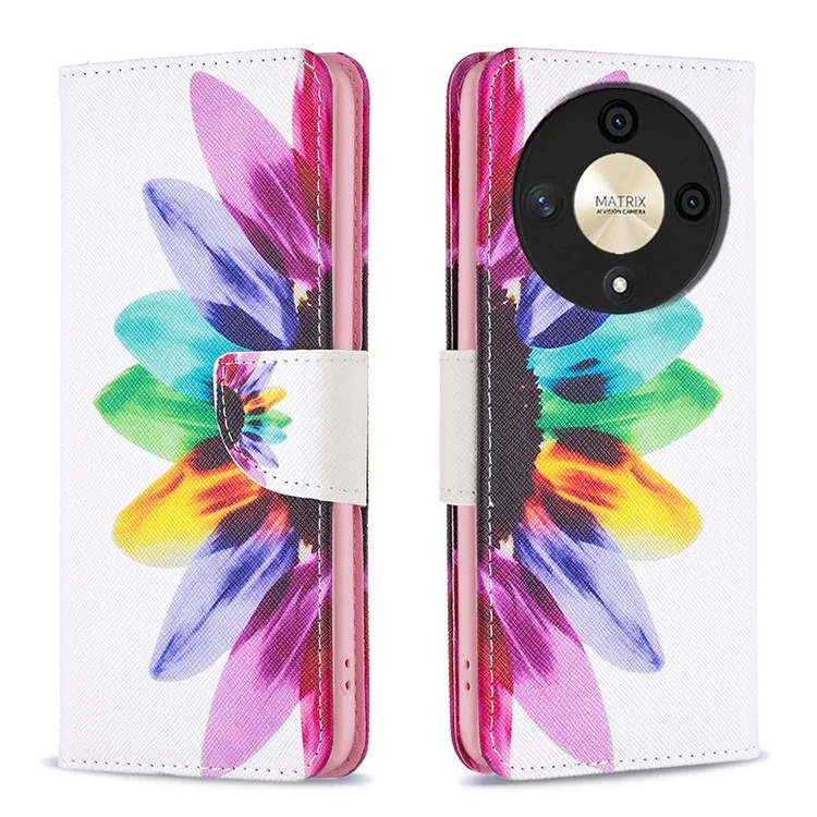 For Honor X9b 5G / Magic6 Lite 5G Custodia Portafoglio con Motivo in Pelle PU Flip Cover per Telefono - Girasole