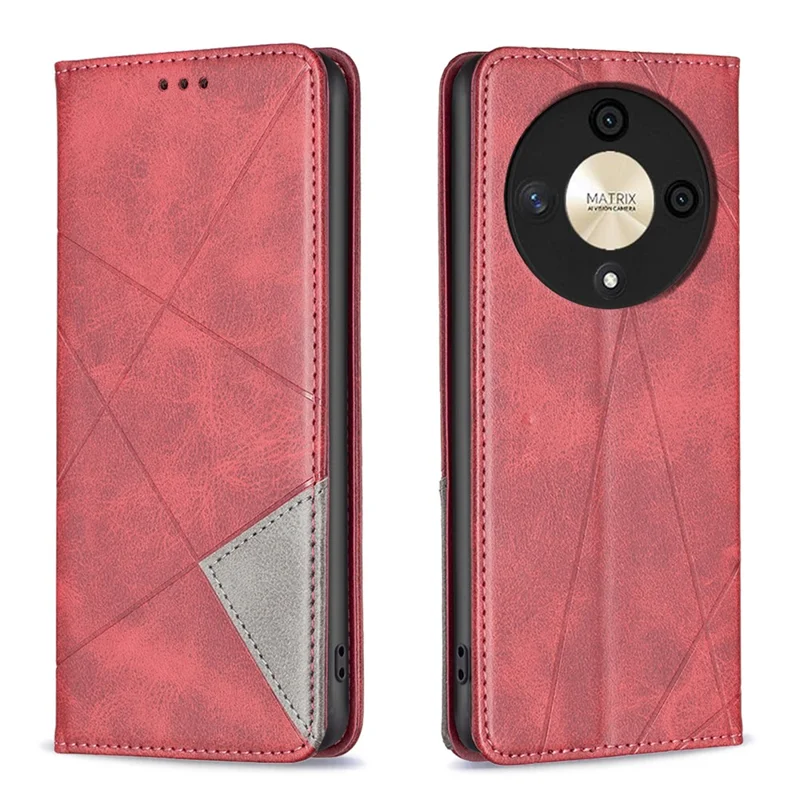 For Honor X9b 5G / Magic6 Lite 5G Leather Case Magnetic Closing Phone Cover with Card Slots - Red