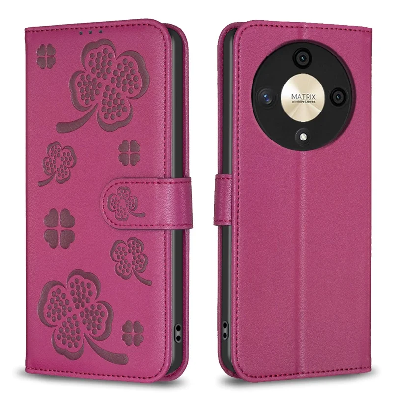 For Honor X9b 5G / Magic6 Lite 5G Case Wallet Leather Case Imprinted Clover Pattern - Rose