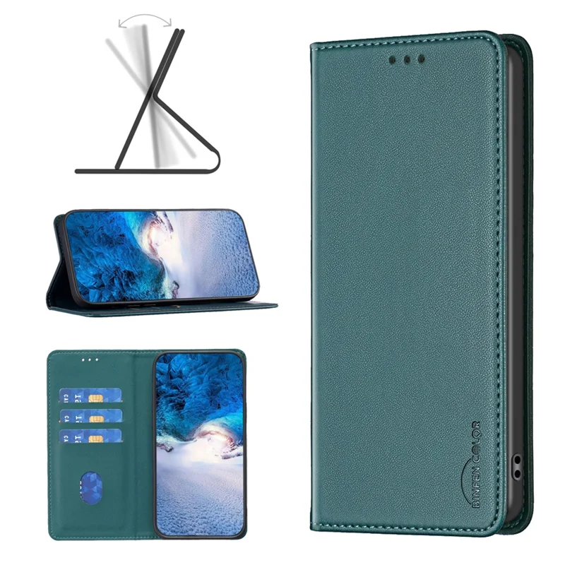 BINFEN COLOR BF18 For Honor X9b 5G / Magic6 Lite 5G Phone Case with Card Holder Stand - Green